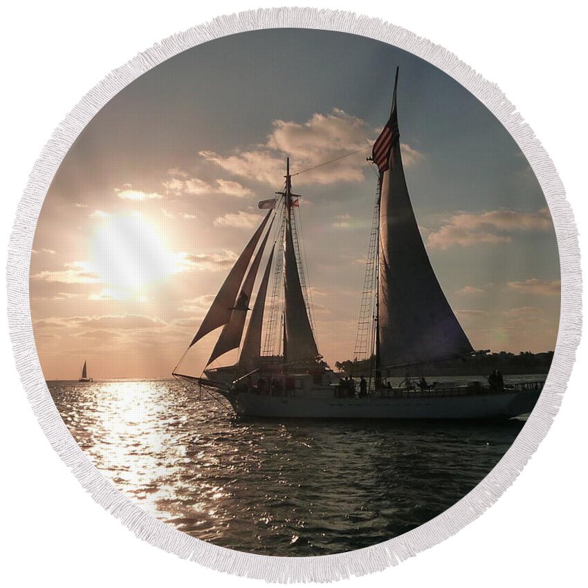 Sailboat Round Beach Towel featuring the photograph Sailboat at Key West by Jo Sheehan