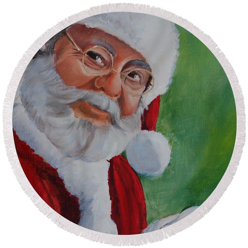 Christmas Round Beach Towel featuring the painting Santa 2012 by Teresa Smith