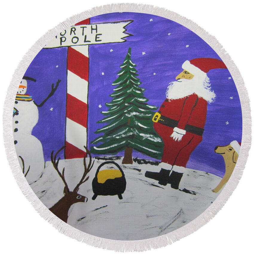  Round Beach Towel featuring the painting Santa Finds Pot Of Gold by Jeffrey Koss