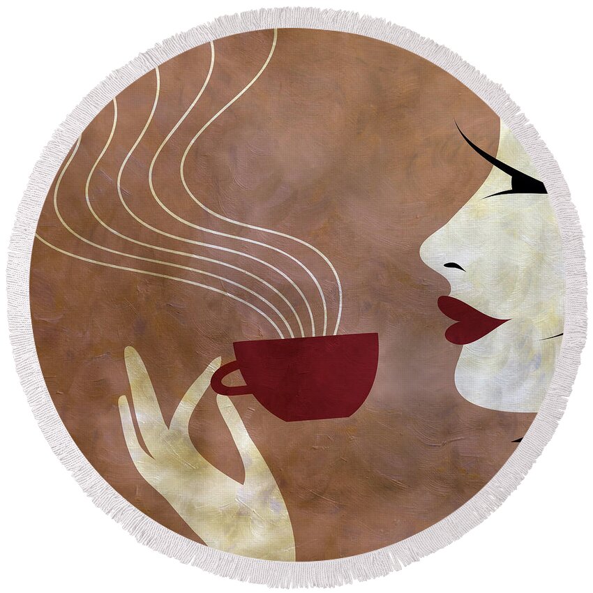 Coffee Round Beach Towel featuring the mixed media Sassy Lady by Angelina Tamez