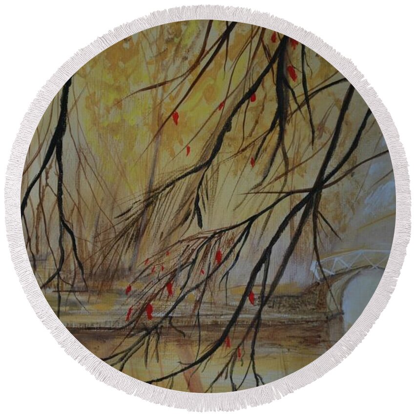 Bridge Painting Round Beach Towel featuring the painting Silence Series 2 by Leslie Allen