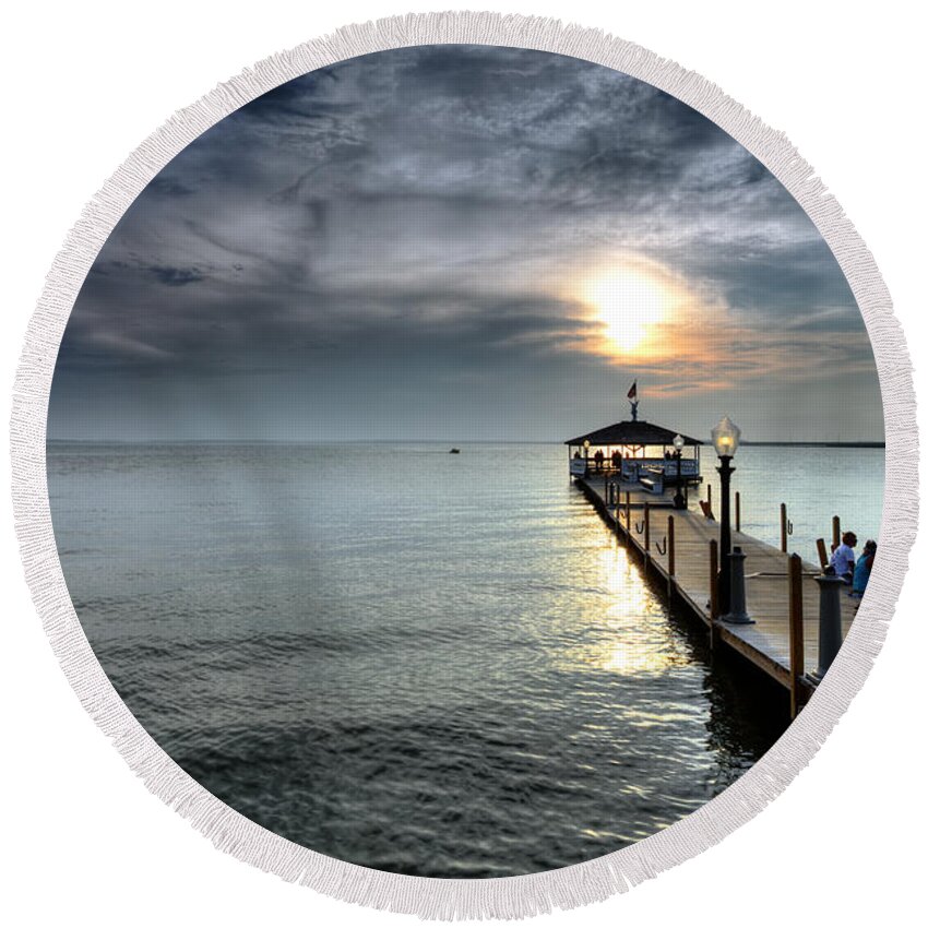 Ocean City Round Beach Towel featuring the photograph Sittin On The Dock Of The Bay by Edward Kreis