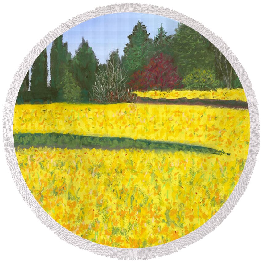 Landscape Round Beach Towel featuring the pastel Skagit Valley Daffodils by Ginny Neece