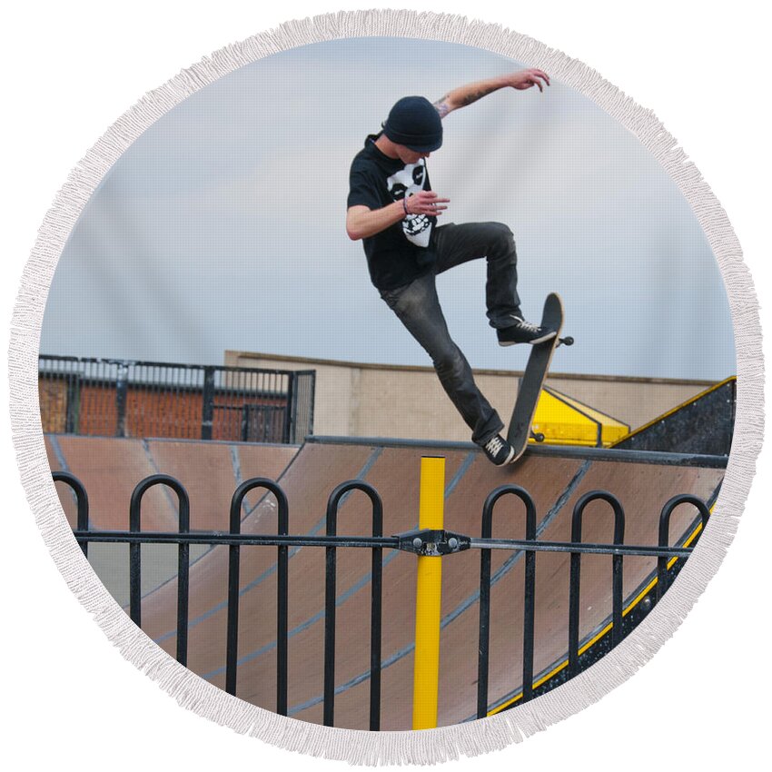 Skate Board Round Beach Towel featuring the photograph Skateboarding IX by Sheila Laurens