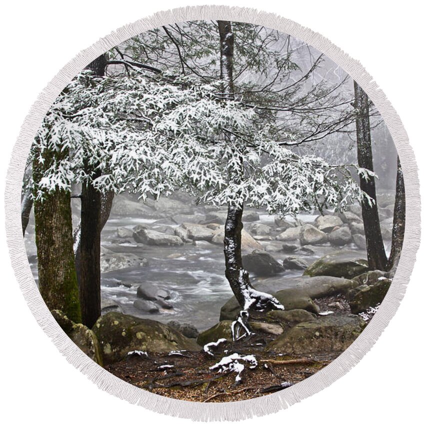 Landscape Round Beach Towel featuring the photograph Smoky Mountain Stream by Tom and Pat Cory