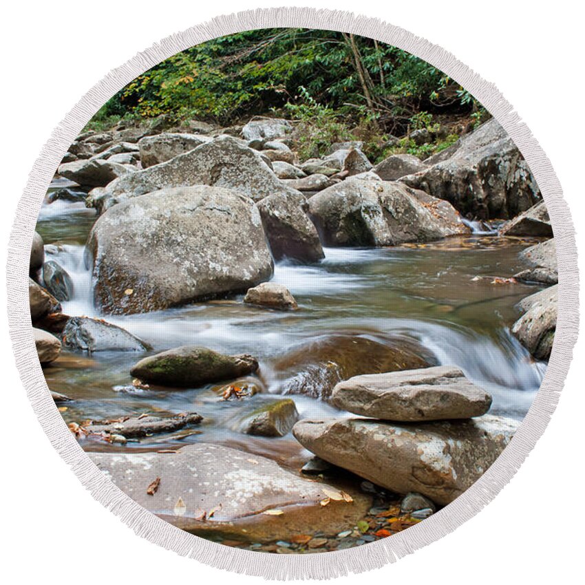 Great Smoky Mountains Round Beach Towel featuring the photograph Smoky Mountain Streams by Angie Schutt