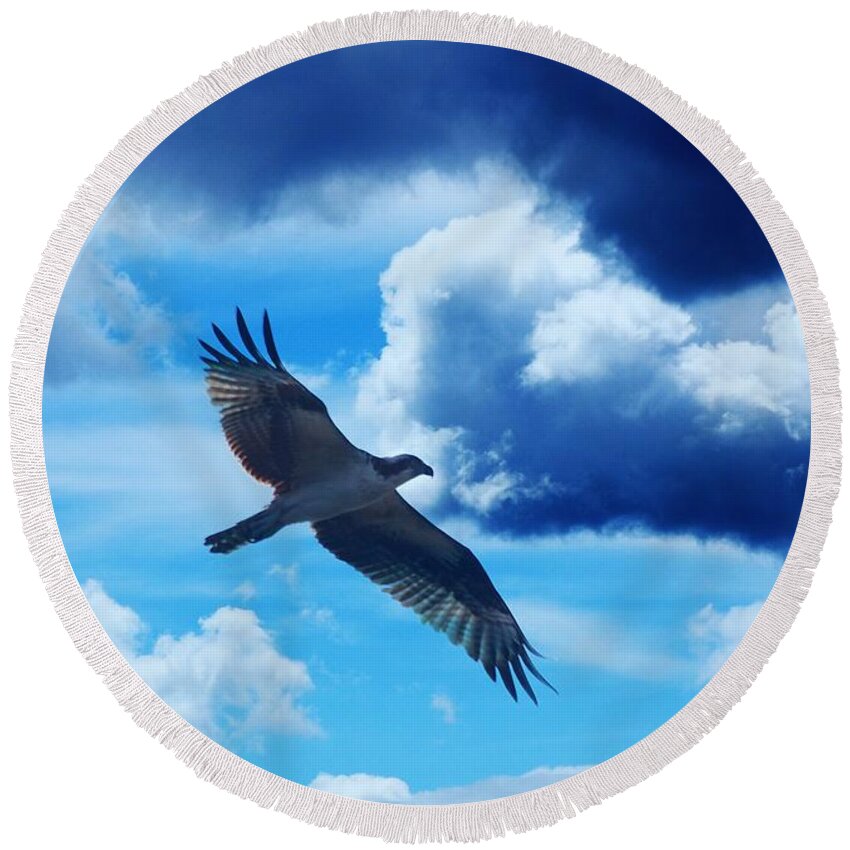 Birds Round Beach Towel featuring the digital art Soaring on the wind by David Lane