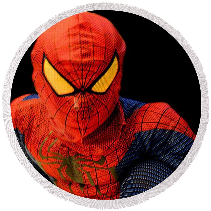Spiderman Pose Round Beach Towel featuring the photograph Spiderman Pose by Maria Urso