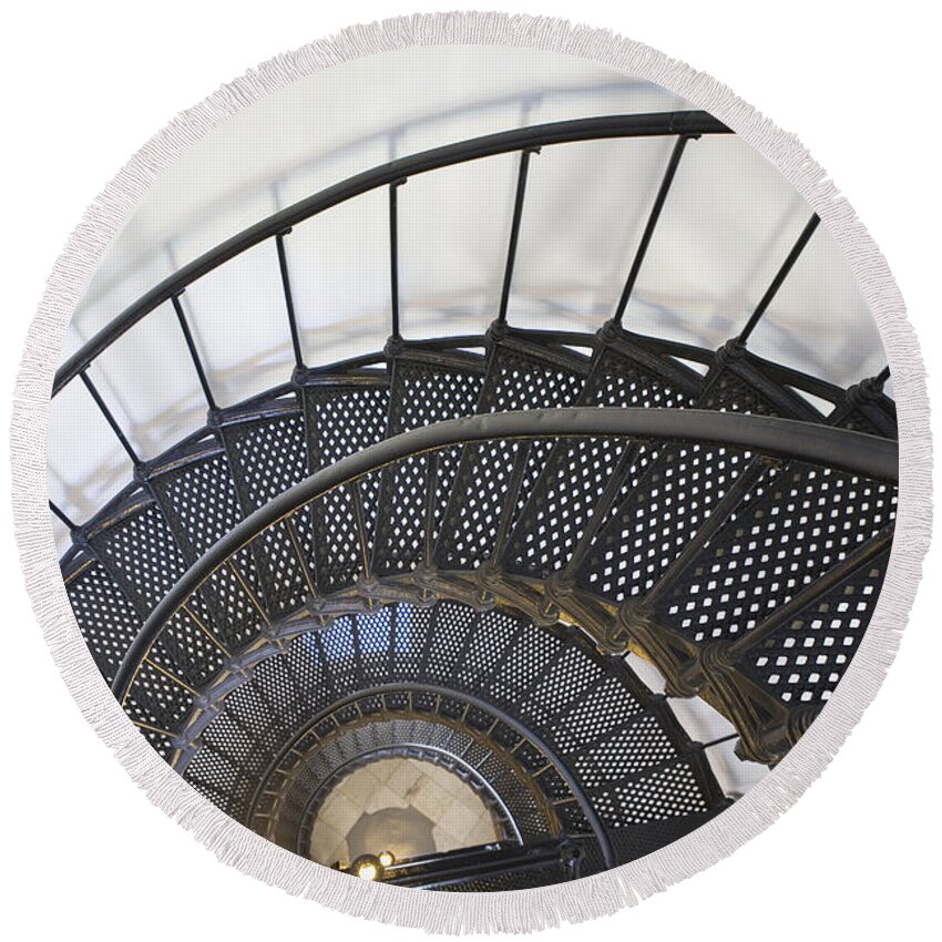 Building Round Beach Towel featuring the photograph Spiral Stairway In Yaquina Head by Michael Interisano