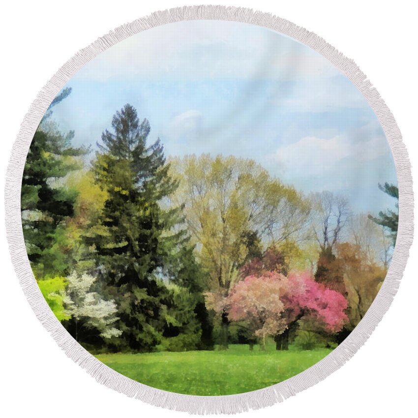 Spring Round Beach Towel featuring the photograph Spring Landscape by Susan Savad