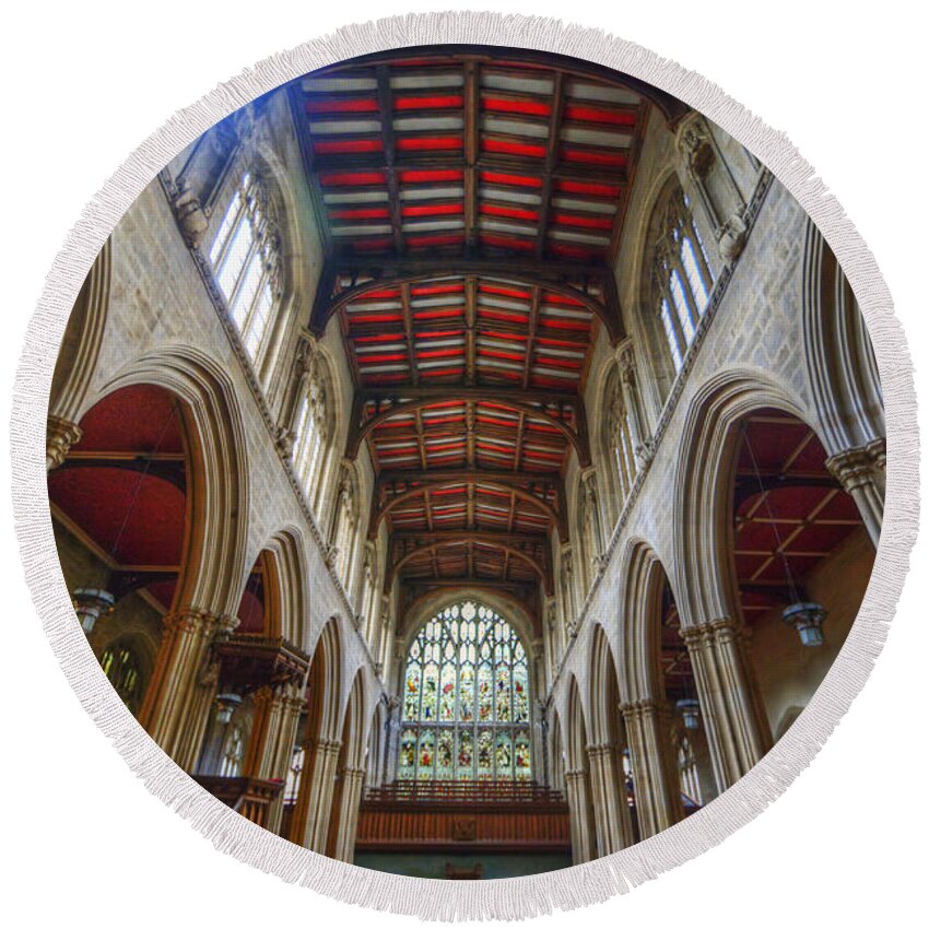Oxford Round Beach Towel featuring the photograph St Mary The Virgin Church - Ceiling by Yhun Suarez