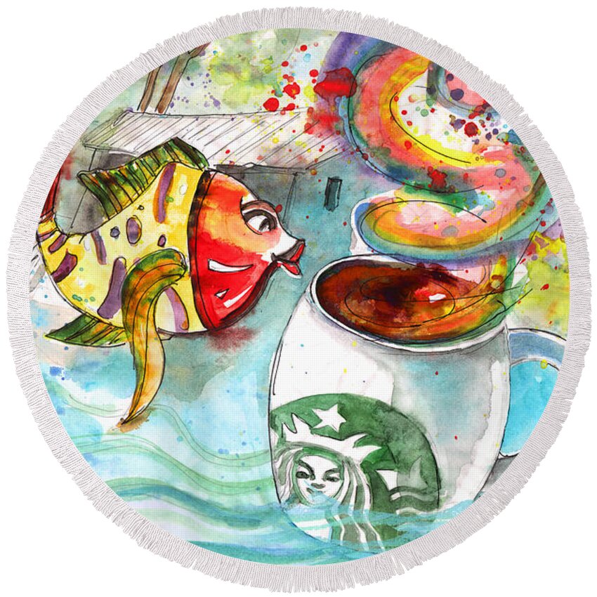 Travel Sketch Round Beach Towel featuring the drawing Starbucks Coffee in Limassol by Miki De Goodaboom