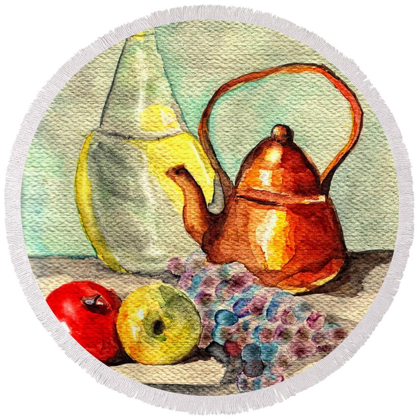 Watercolor Art Round Beach Towel featuring the painting Still Life by Wendy McKennon