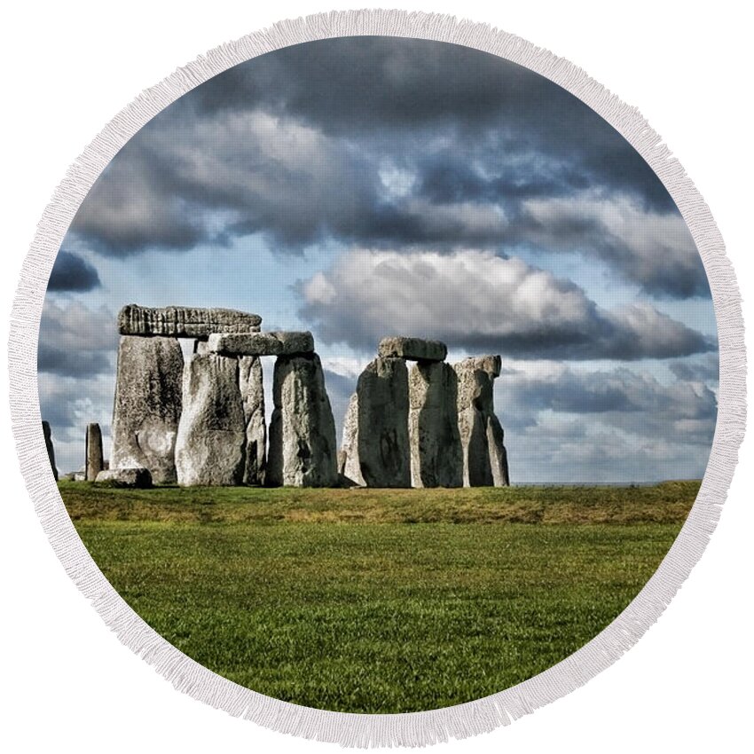 Stonehenge Round Beach Towel featuring the photograph Stonehenge Landscape by Heather Applegate
