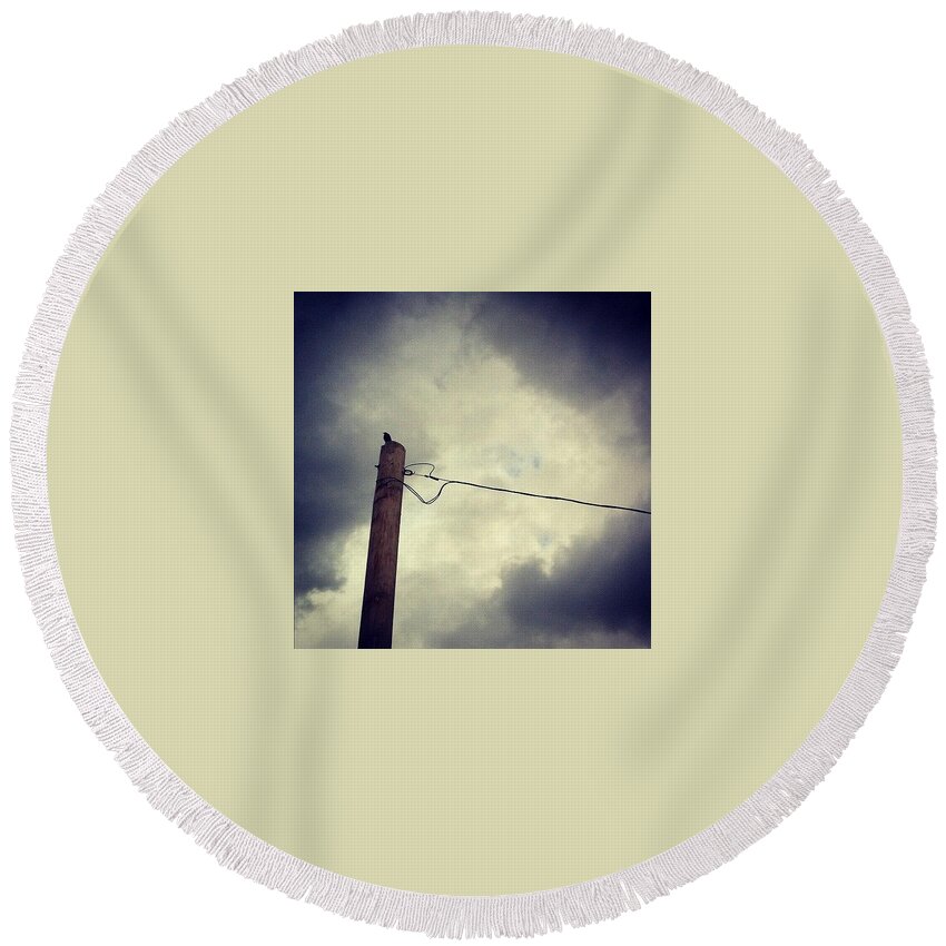 Storm Round Beach Towel featuring the photograph #storm Watcher by Katie Cupcakes