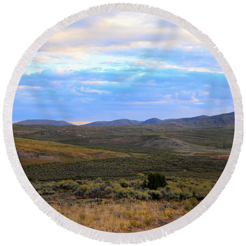 Fine Art Round Beach Towel featuring the photograph Stormy Wyoming Sunrise I by Donna Greene