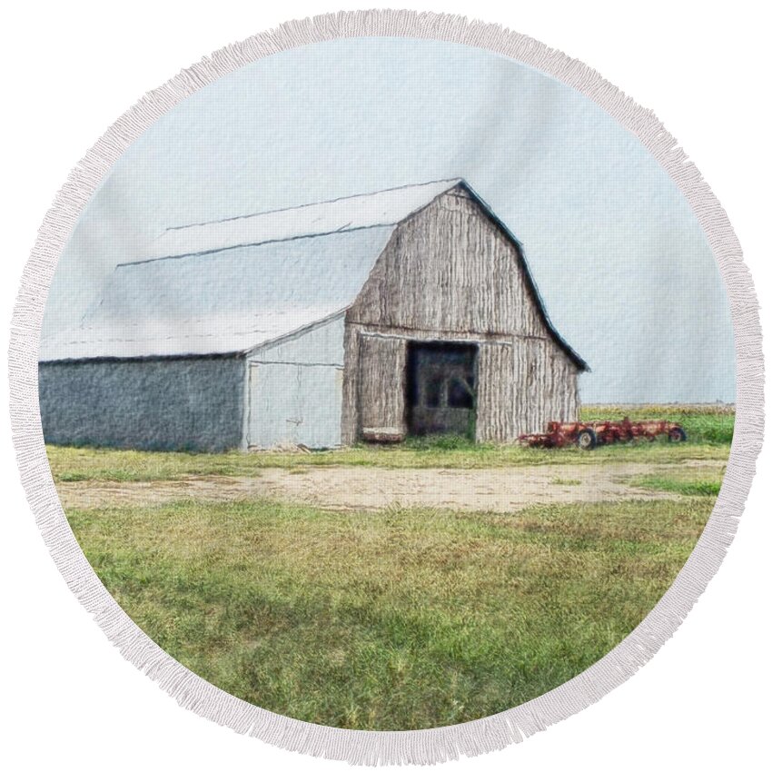 Arcitecture Round Beach Towel featuring the digital art Summer Barn by Debbie Portwood