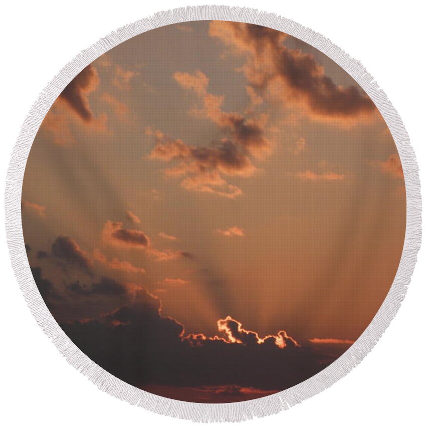 Sunrise Round Beach Towel featuring the photograph Sunrise In The Clouds by Kim Galluzzo Wozniak