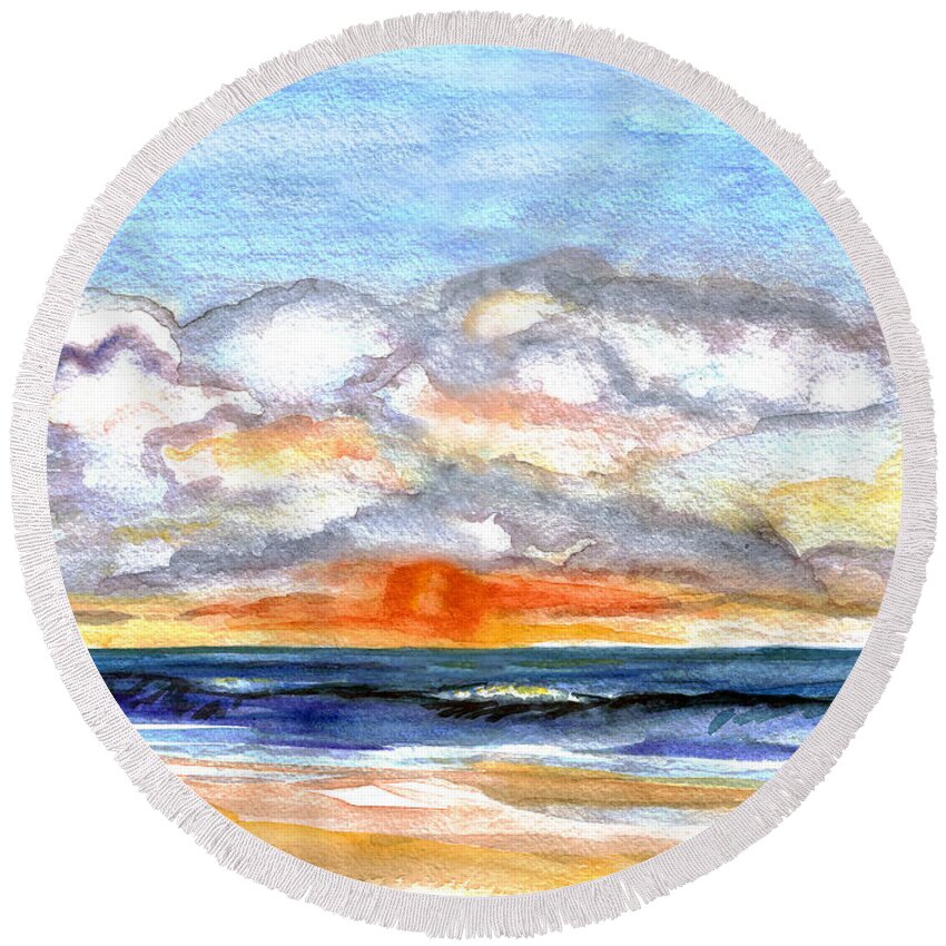 Clouds Round Beach Towel featuring the painting Sunset Clouds by Clara Sue Beym