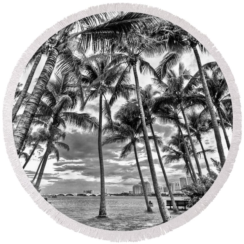 Boats Round Beach Towel featuring the photograph Sunset Grove at Palm Beach by Debra and Dave Vanderlaan