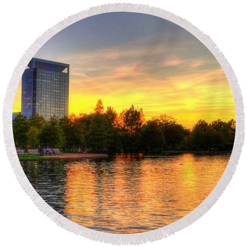 Hermann Park Round Beach Towel featuring the photograph Sunset in Hermann Park by David Morefield