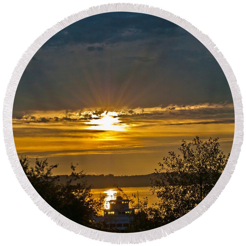 Sunset Round Beach Towel featuring the photograph Sunset over Steilacoom Bay by Tikvah's Hope