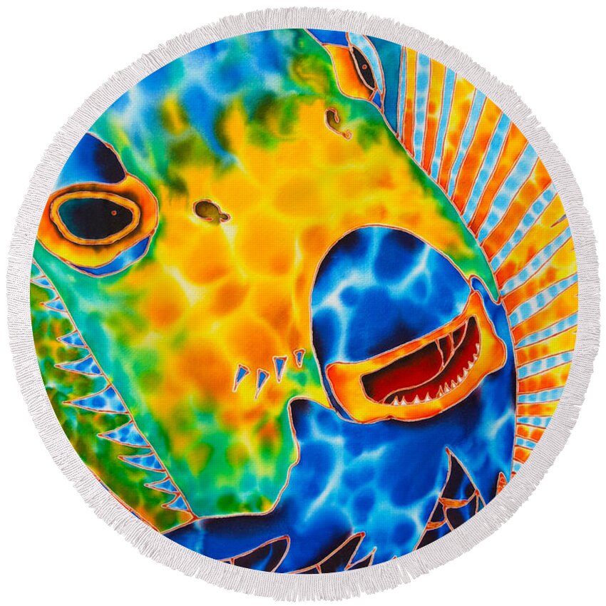 Fish Art Round Beach Towel featuring the painting Queen Angelfish by Daniel Jean-Baptiste