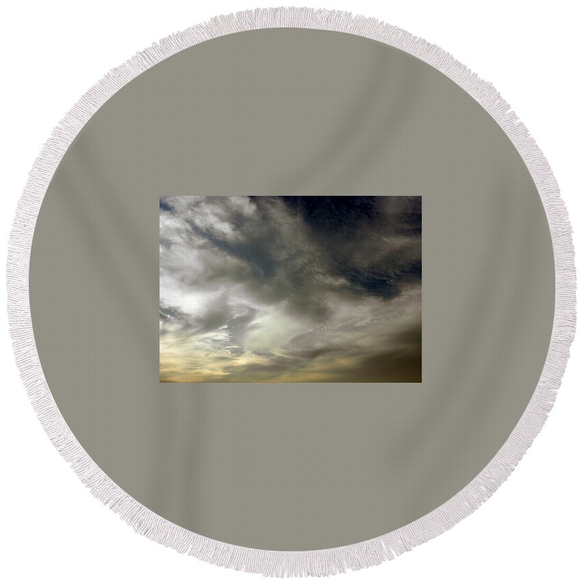 Clouds Round Beach Towel featuring the photograph Swirls At Sundown by Kim Galluzzo