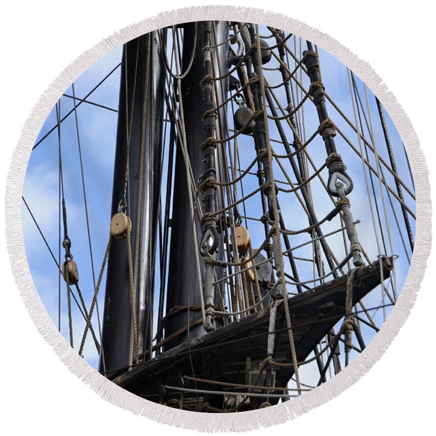 Mast Round Beach Towel featuring the photograph Tall Ship Mast by Ronald Grogan