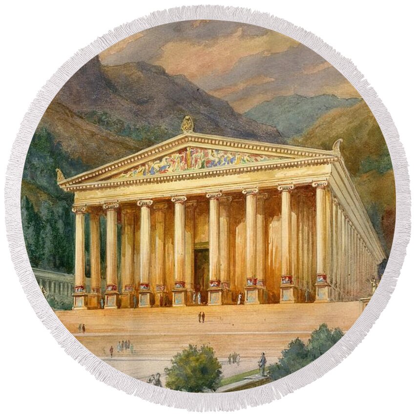Seven Wonders Of The Ancient World; Temple Of Diana; Artemis; Ephesus; Shrine Round Beach Towel featuring the painting Temple of Diana by English School