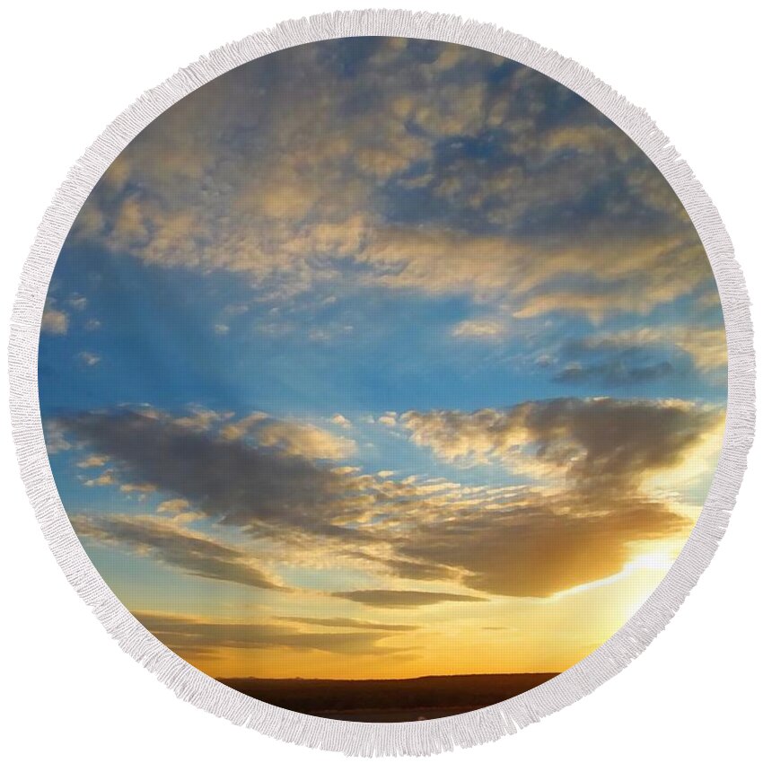 Texas Sized Sunset Round Beach Towel featuring the photograph Texas Sized Sunset by Glenn McCarthy Art and Photography