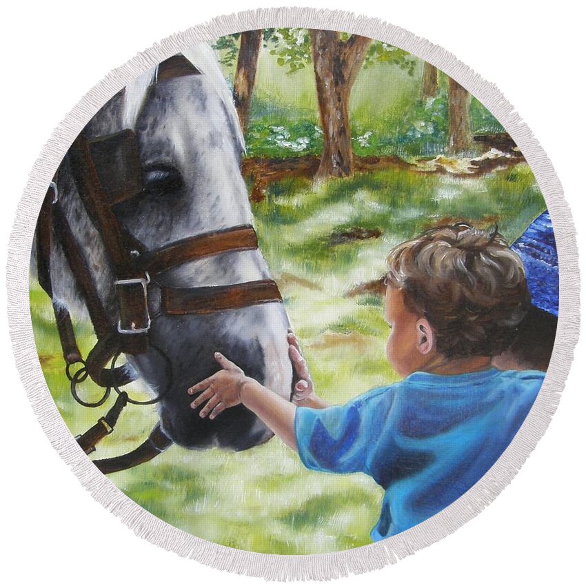 Horse Round Beach Towel featuring the painting Thank You's by Lori Brackett