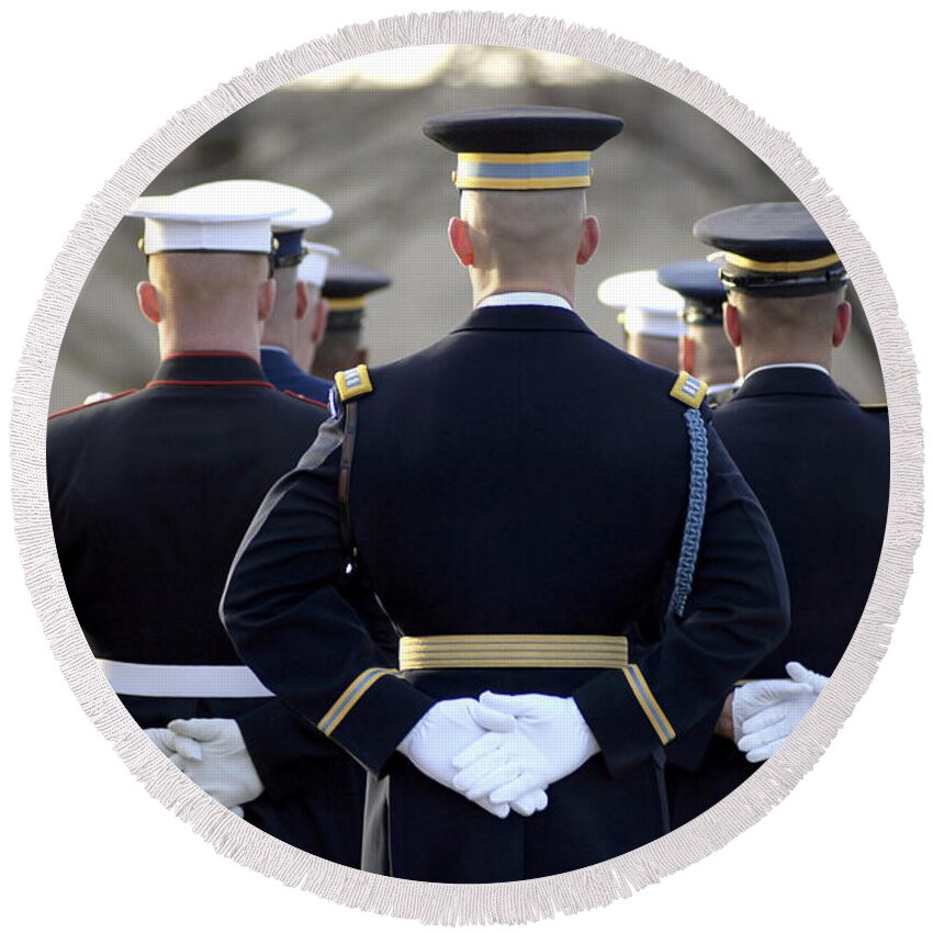 Back Round Beach Towel featuring the photograph The Armed Forces Honor Guard by Stocktrek Images