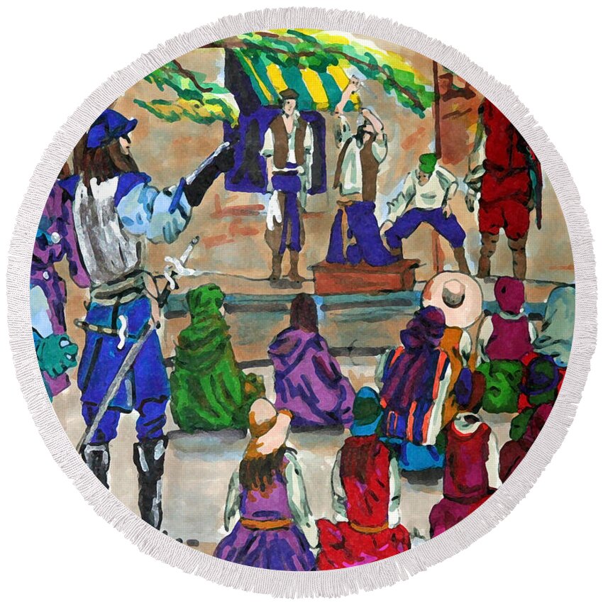 Gail Daley Round Beach Towel featuring the painting The Entertainers by Gail Daley