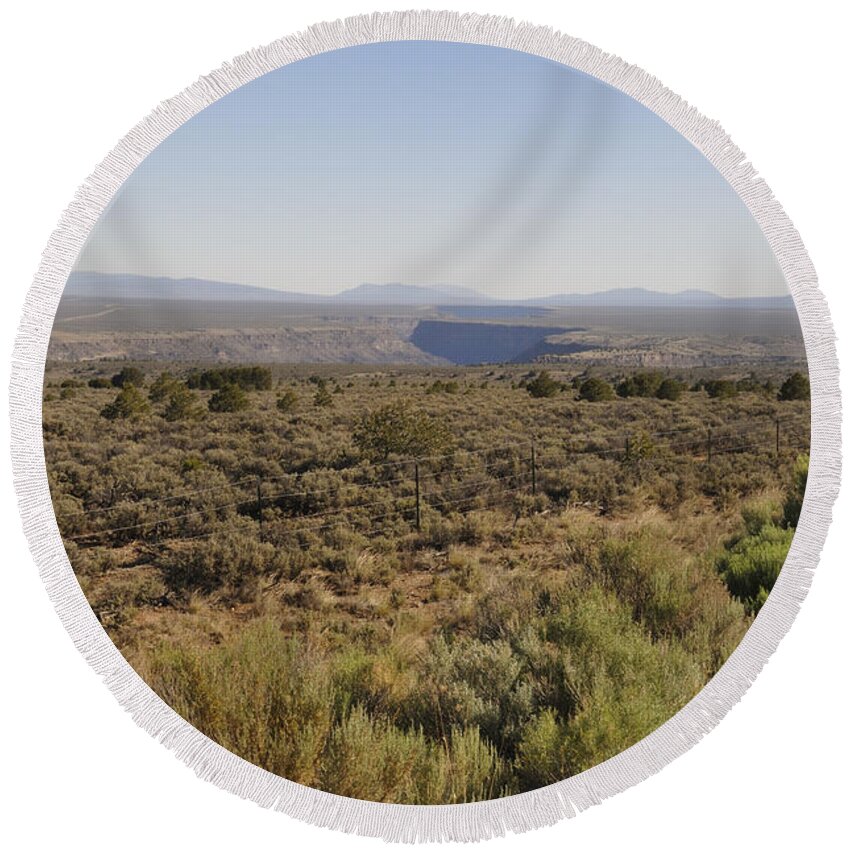 Landscape Round Beach Towel featuring the photograph The Gorge On The Mesa by Ron Cline