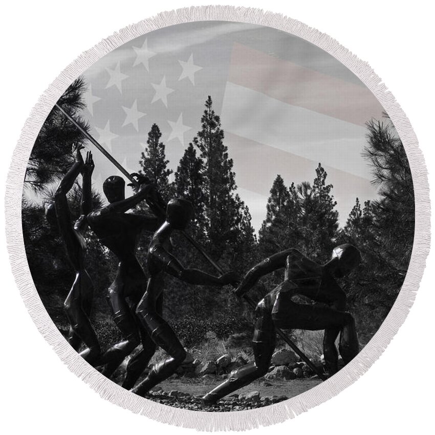 Sculpture Round Beach Towel featuring the photograph The Greatest Generation by Betty Depee