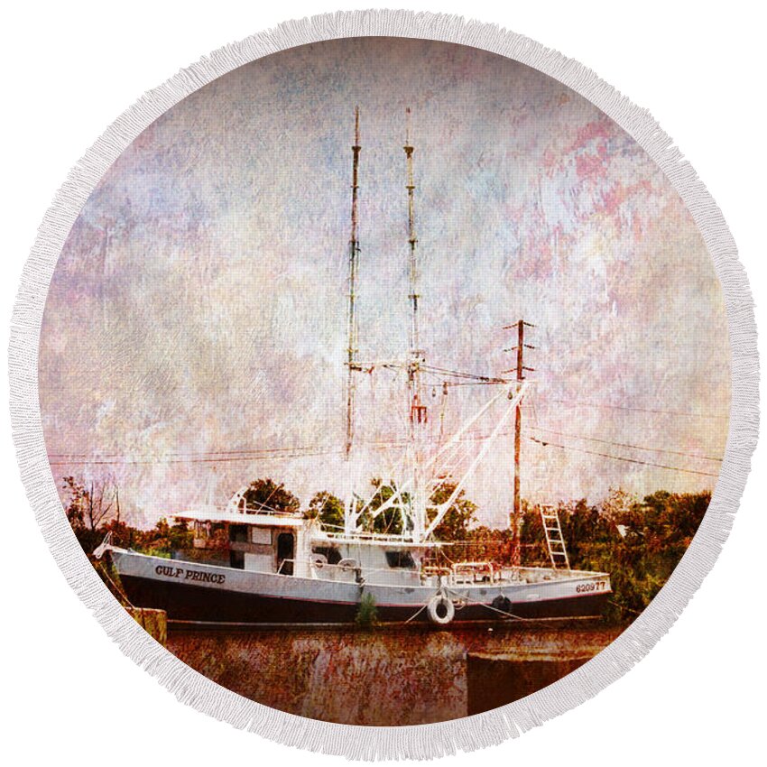 Shrimp Boat Round Beach Towel featuring the photograph The Gulf Prince by Barry Jones