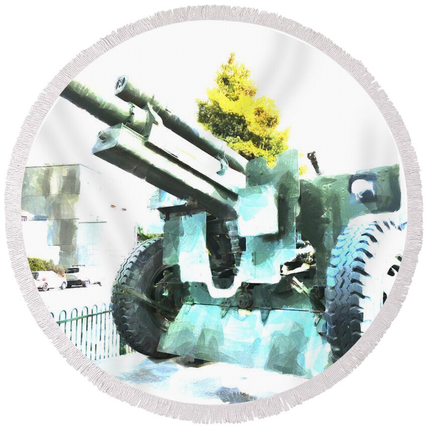 Howitzer Round Beach Towel featuring the photograph The Howitzer 105mm field gun carriage by Steve Taylor