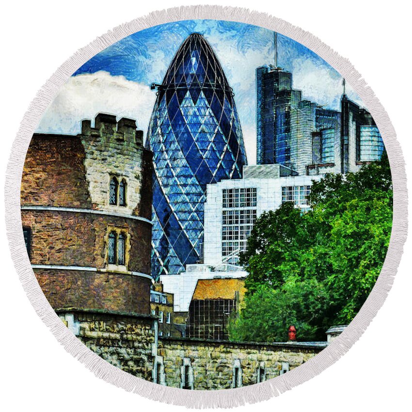 30 Round Beach Towel featuring the photograph The London Gherkin by Steve Taylor
