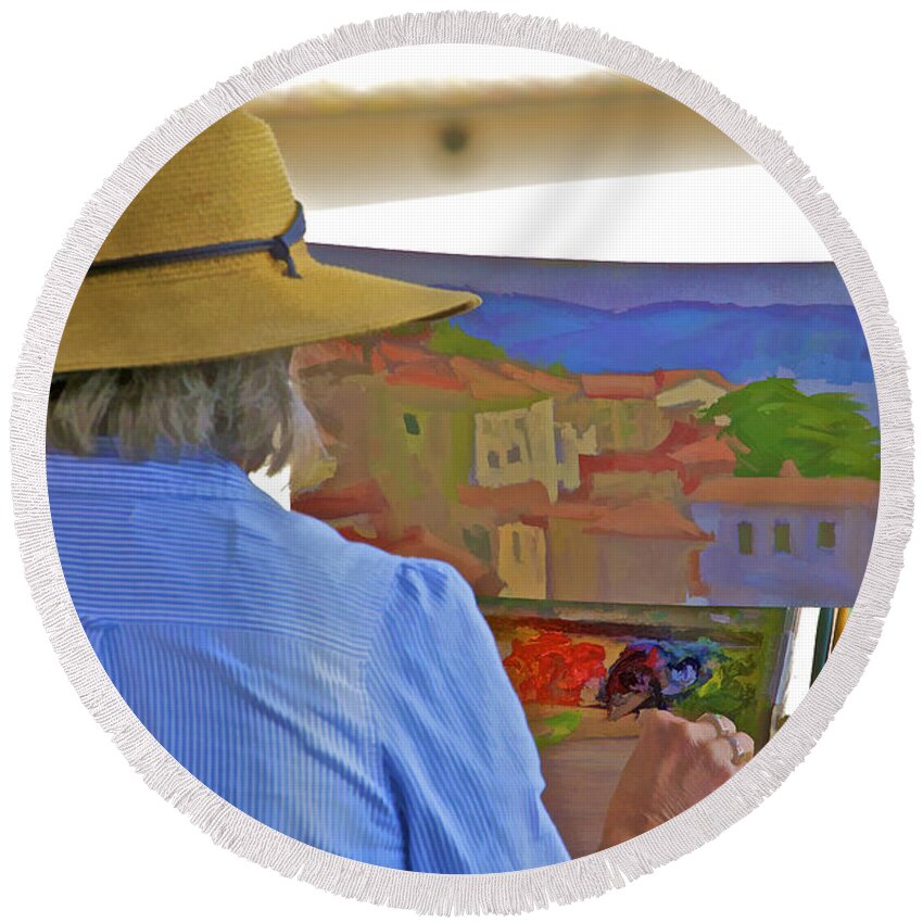 Cortona Round Beach Towel featuring the photograph The Painter by David Letts