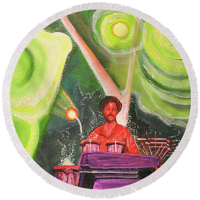 Umphrey's Mcgee Round Beach Towel featuring the painting The Percussionist by Patricia Arroyo