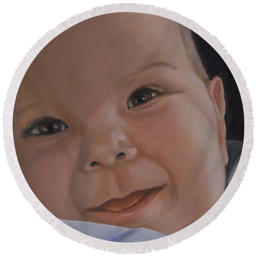Baby Round Beach Towel featuring the painting The Perfect Baby by Quwatha Valentine