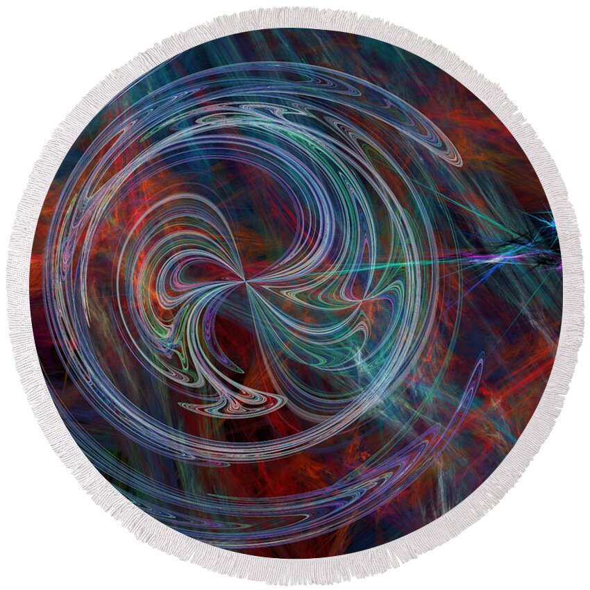 Abstract Round Beach Towel featuring the digital art The Spark of Life by Rod Johnson