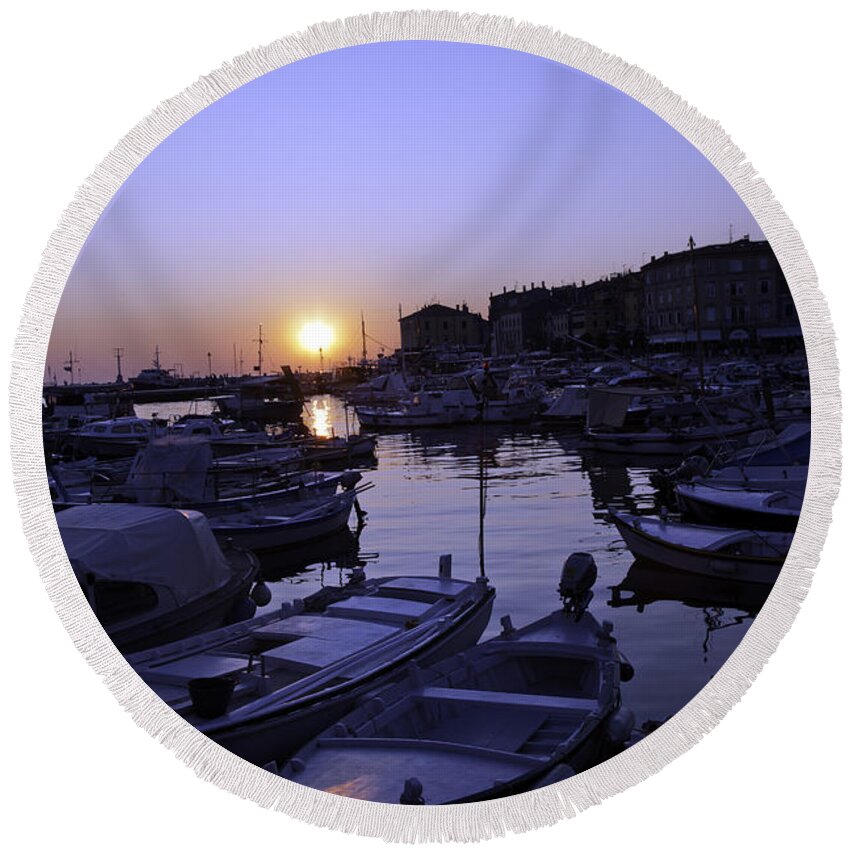 Rovinj Round Beach Towel featuring the photograph The Sun Goes Down In Rovinj by Madeline Ellis