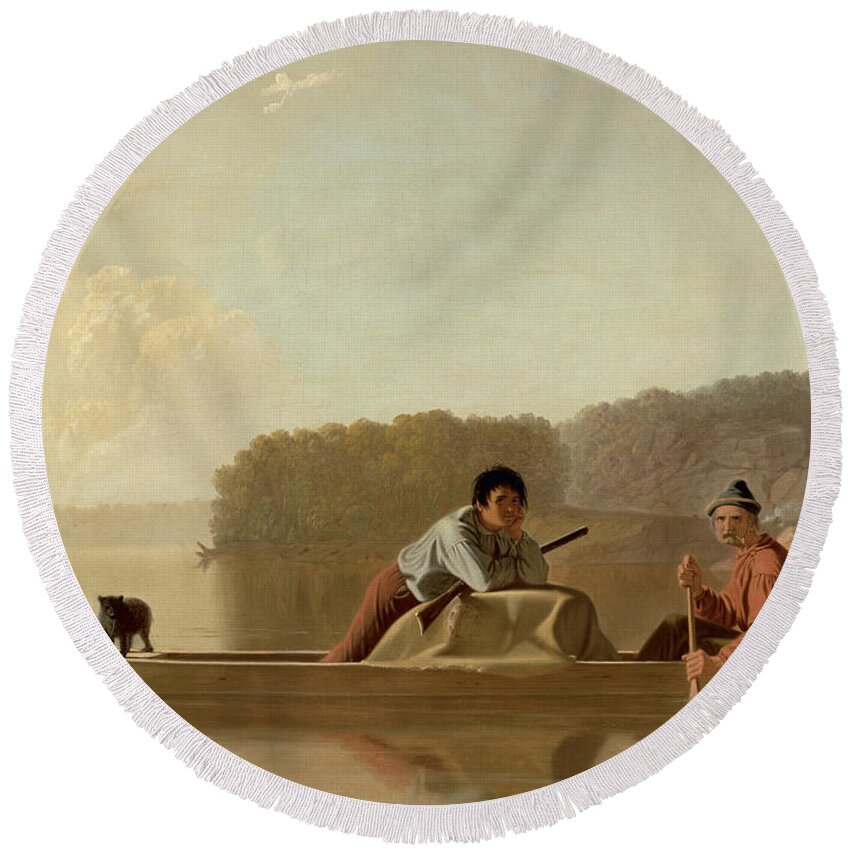 The Round Beach Towel featuring the painting The Trapper's Return by George Caleb Bingham