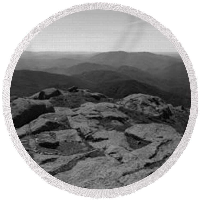 Adirondacks Round Beach Towel featuring the photograph The View North From Mount Marcy Black and White Two by Joshua House