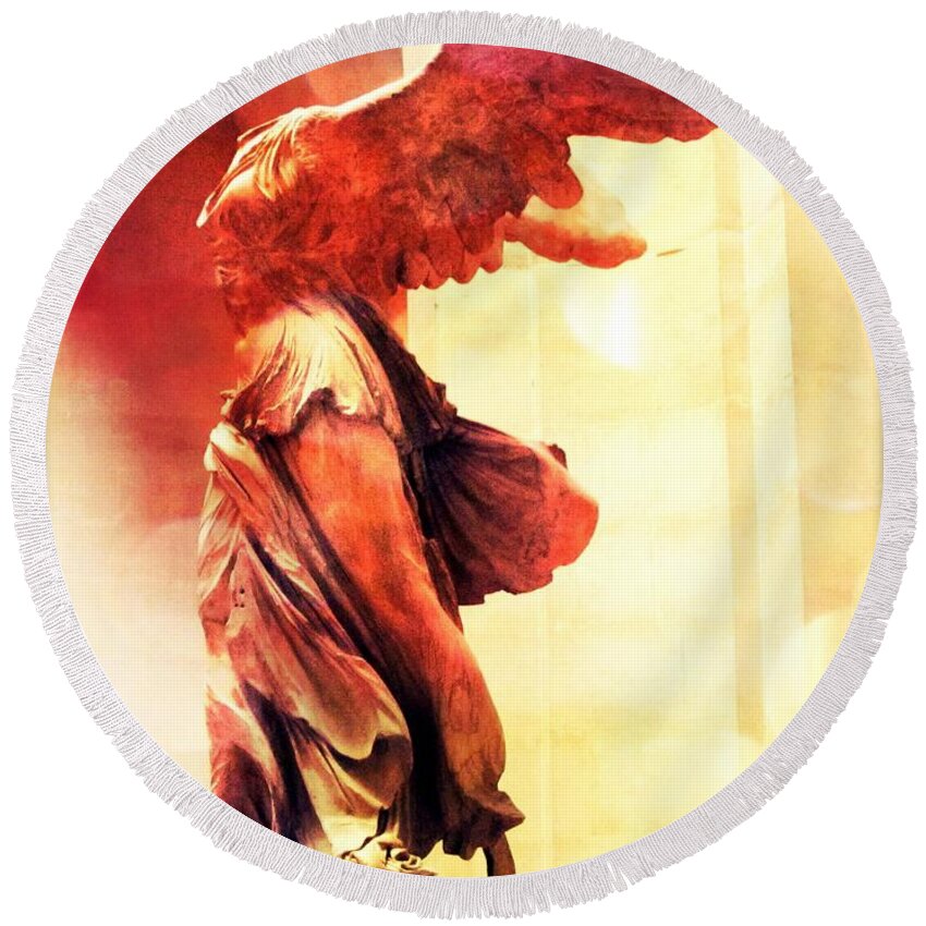 The Winged Victory Round Beach Towel featuring the photograph The Winged Victory by Marianna Mills