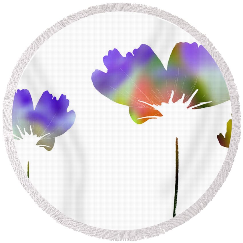 Silhouette Round Beach Towel featuring the mixed media Three Feeling Freesia by Angelina Tamez