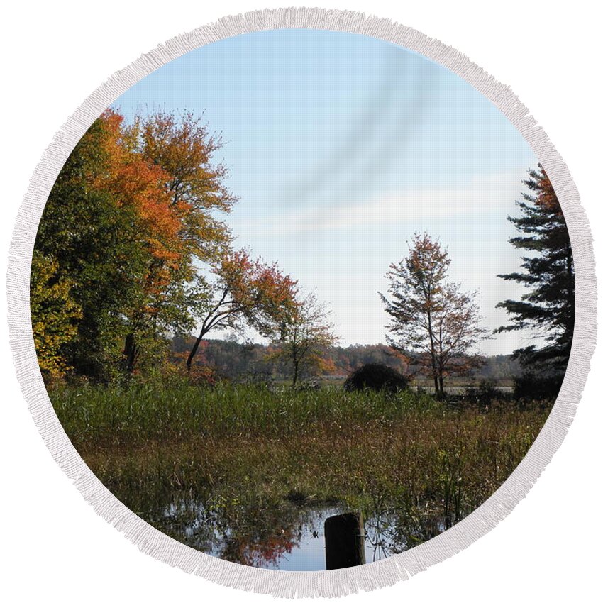 Autumn Round Beach Towel featuring the photograph To See Autumn Colors Forever by Kim Galluzzo Wozniak
