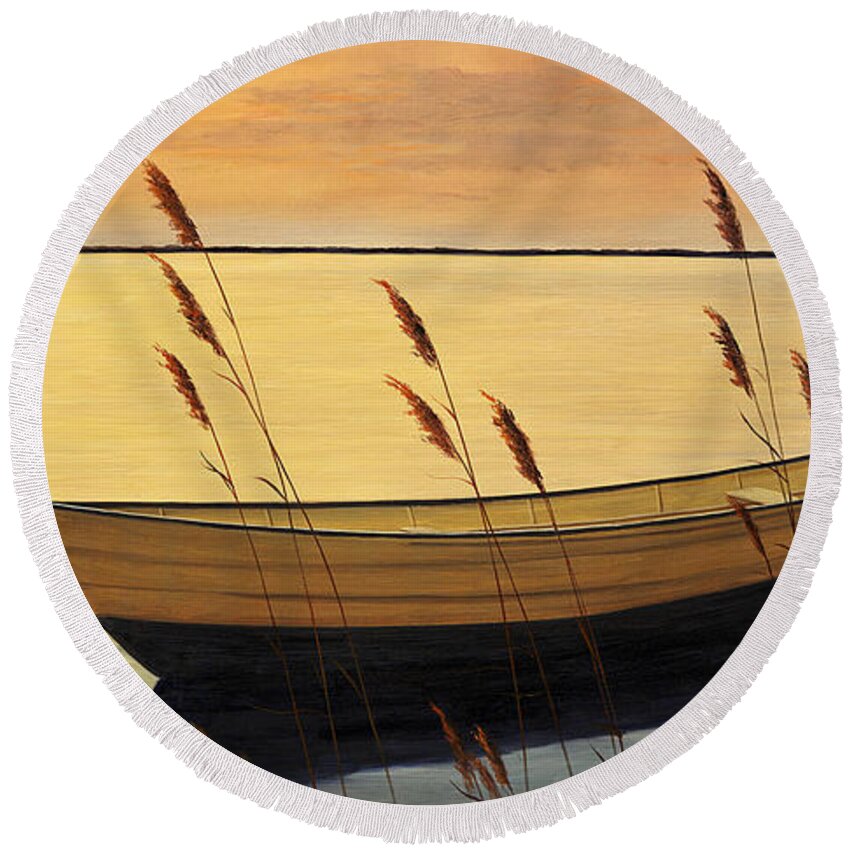Sunset Water Print Round Beach Towel featuring the painting Trading Places by Diane Romanello